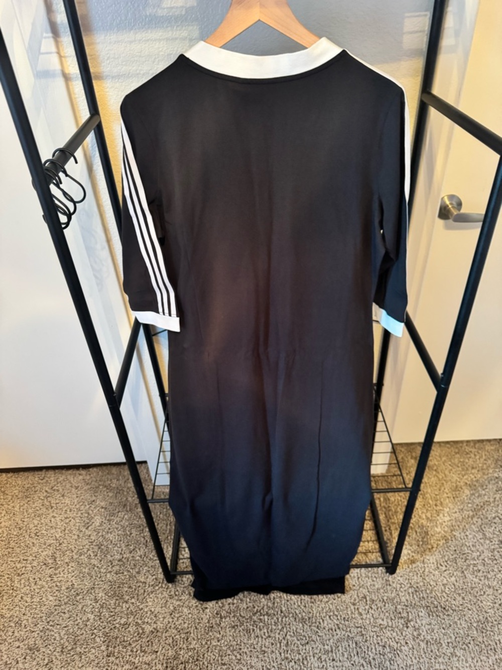 adidas Black V-Neck Dress with White Trim and Stripes - Picture 2 of 2